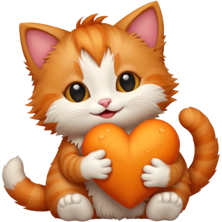 The ginger kitten is hugging a heart, very happy and smiling. emoji