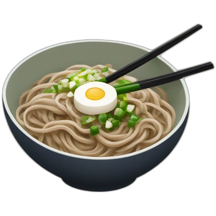 bowl of japanese buckwheat soba noodles with two chopsticks and spring onions emoji