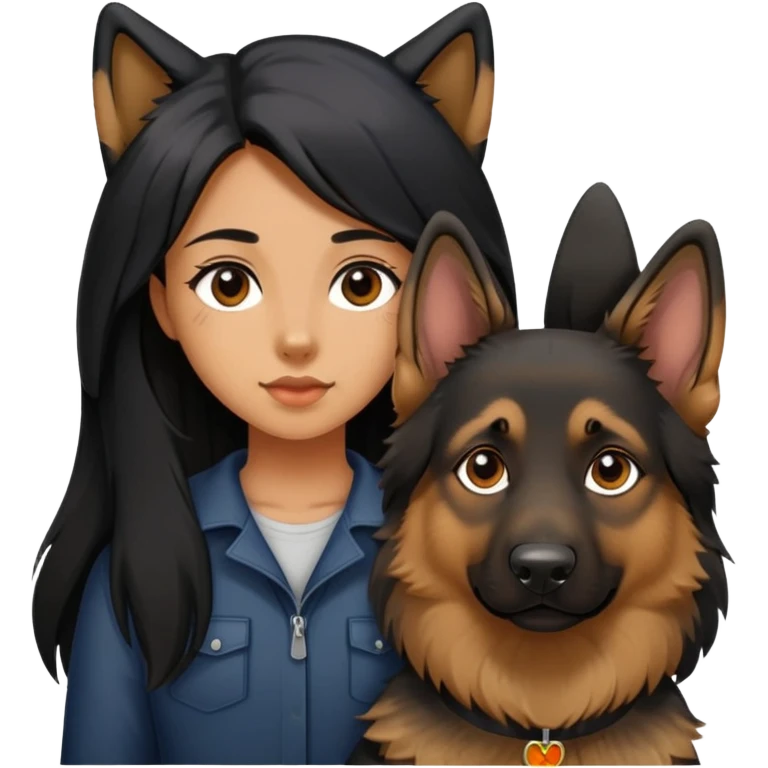 Girl with black long hair with German shepherd emoji