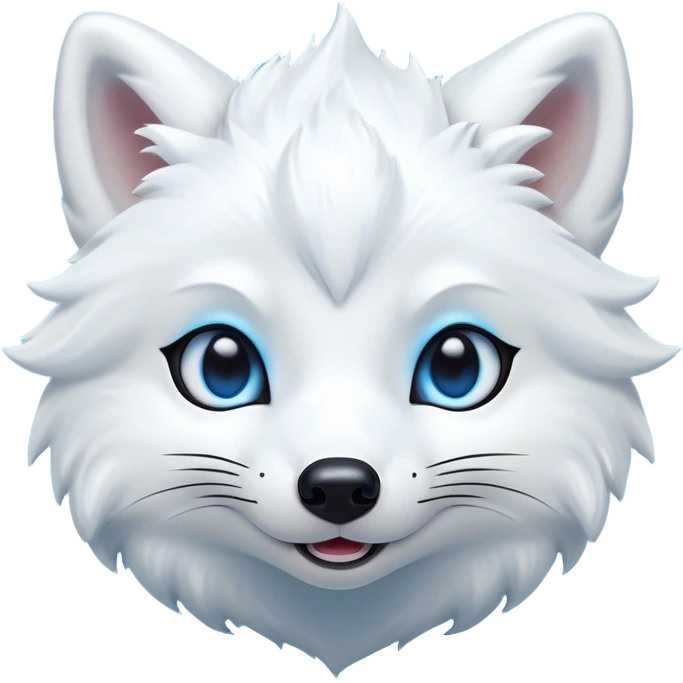 Cinematic Comical Arctic Fox Portrait Emoji, Head tilted dramatically with an exaggeratedly amused expression, featuring a striking, glossy white Fur with bold icy blue accents and wide, expressive eyes filled with playful disbelief, Simplified yet hilariously expressive features, highly detailed, glowing with a slightly sassy glow, high shine, dramatic yet playful, stylized with an air of cheeky arctic mischief, bright and endearing, soft glowing outline, capturing the essence of a spirited and over-the-top arctic fox, so meme-worthy it feels like it could side-eye its way into internet fame instantly! emoji