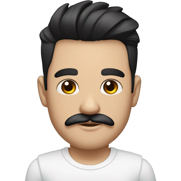 man with a white shirt and black hair, moustache, eyebrow scratch, ear ring and with an arm full of mini tattoos emoji