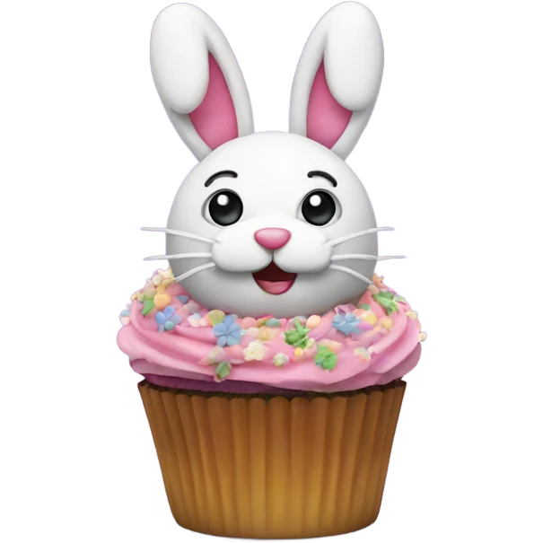 beautifully decorated Easter bunny cupcake emoji