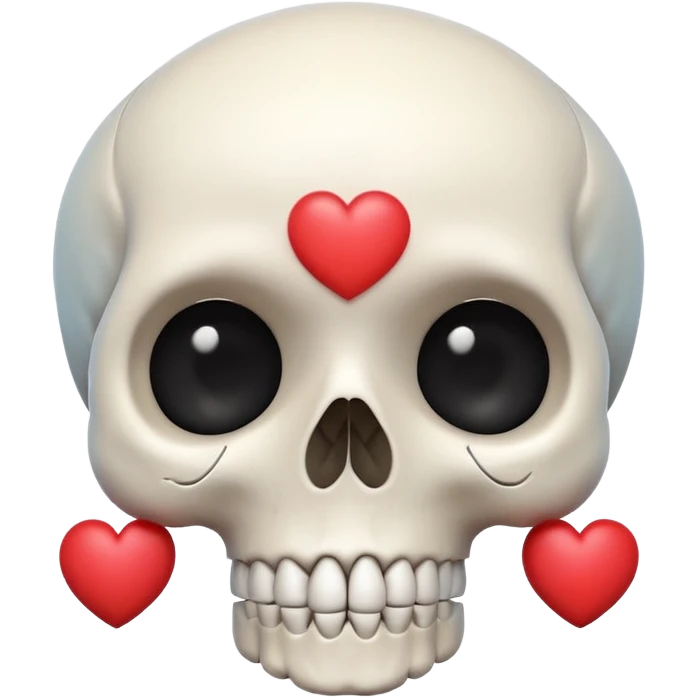 cute skull with tiny heart details, friendly expression emoji