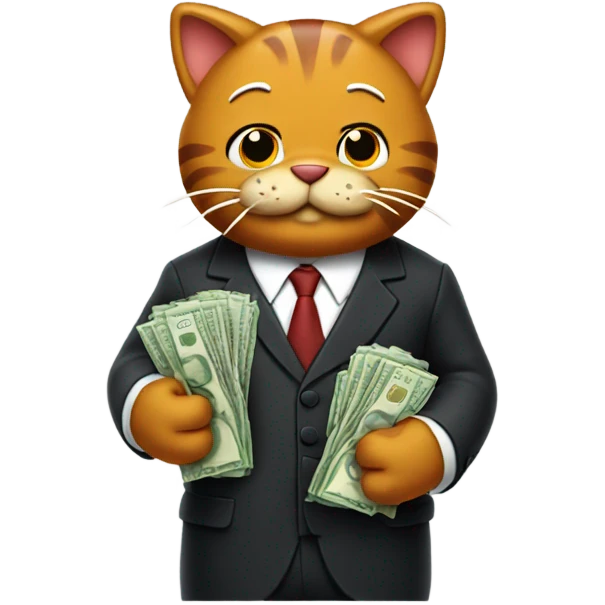 Garfield in a suit holding money bags  emoji