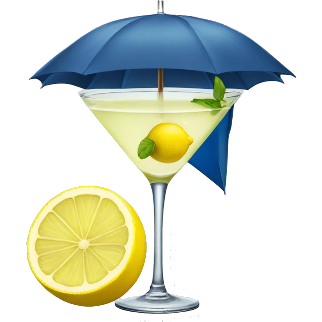 Martini with cut lemon and umbrella on top emoji