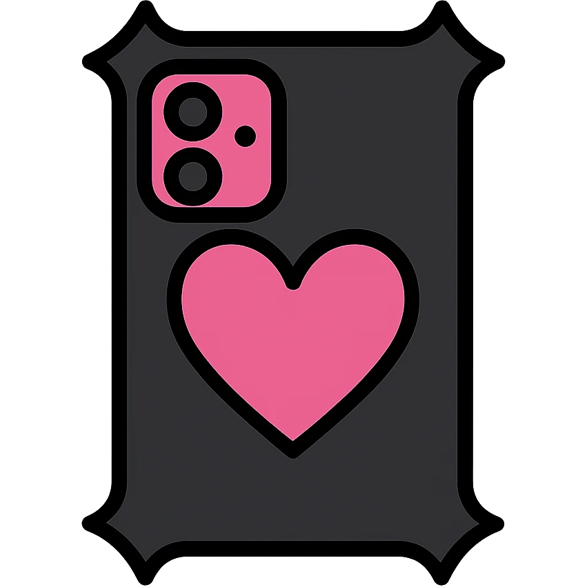 pink and black gothic phone case, color outline icon style, modern, clean lines, minimalistic, with a heart accent, matches gothic purse emoji