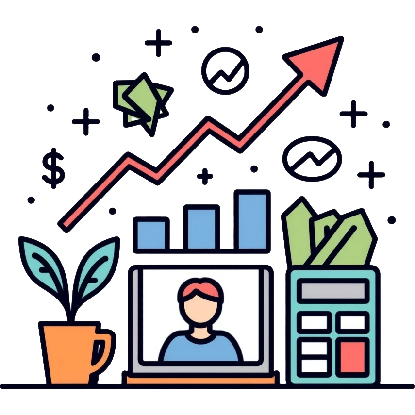 financial advisor with charts, calculator and money emoji