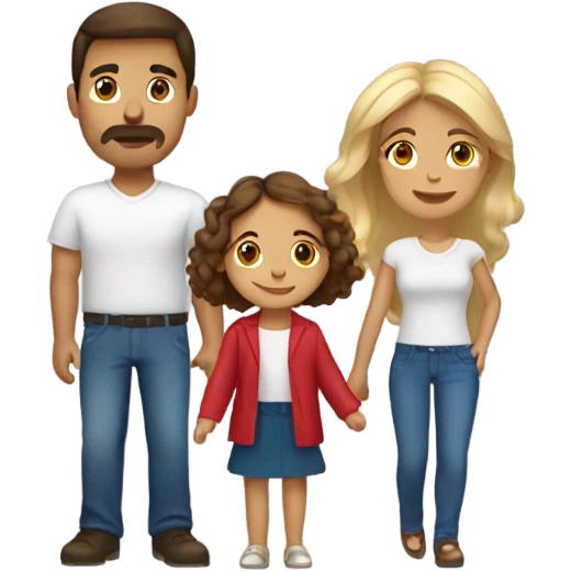 Puerto rican beard short brown hair  husband with blond long hair wife and brown long hair daughter Family  emoji