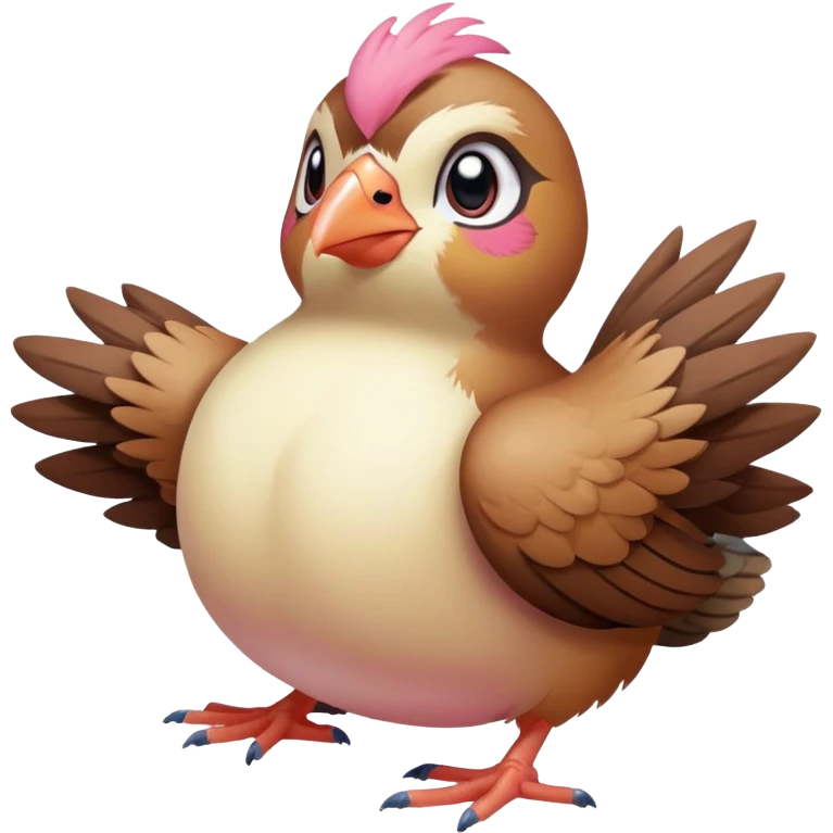 pidgey, small brown bird, cream face and belly, pink feet, short beak, sitting pose emoji