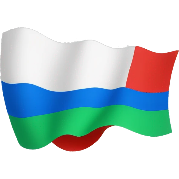 Bandera con colores azul rojo en los contornos blanco en la mitad y verde emoji