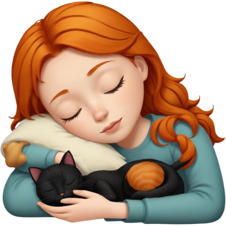 Ginger Girl sleeping with black cat emoji