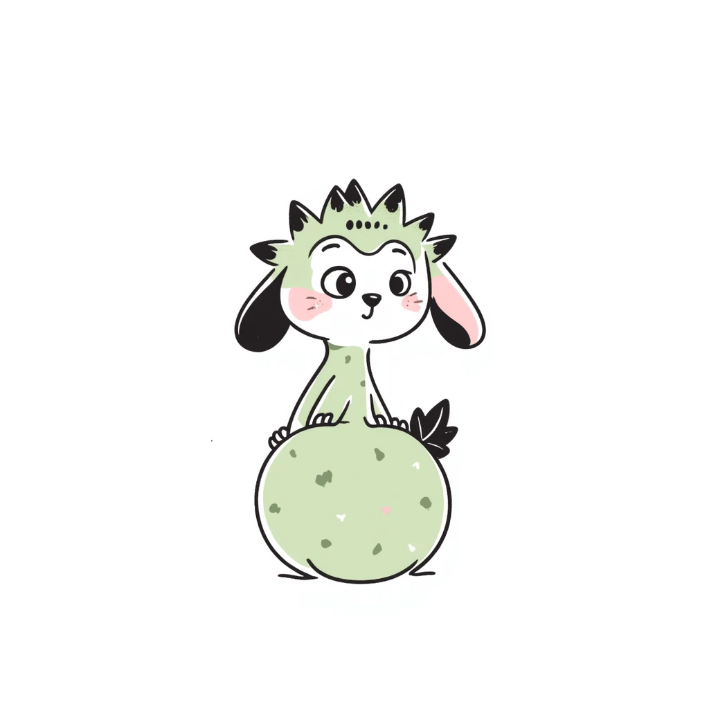 Kawaii bunny plant dragon with tiny spikes, extremely cute, giant sparkly eyes, blushing cheeks, pastel colors, small mouth, adorable expression, very scribbly messy hand drawn style, loose sketchy lines emoji