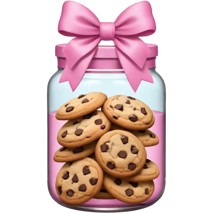 Pink jar of chocolate chip cookies with a bow  emoji