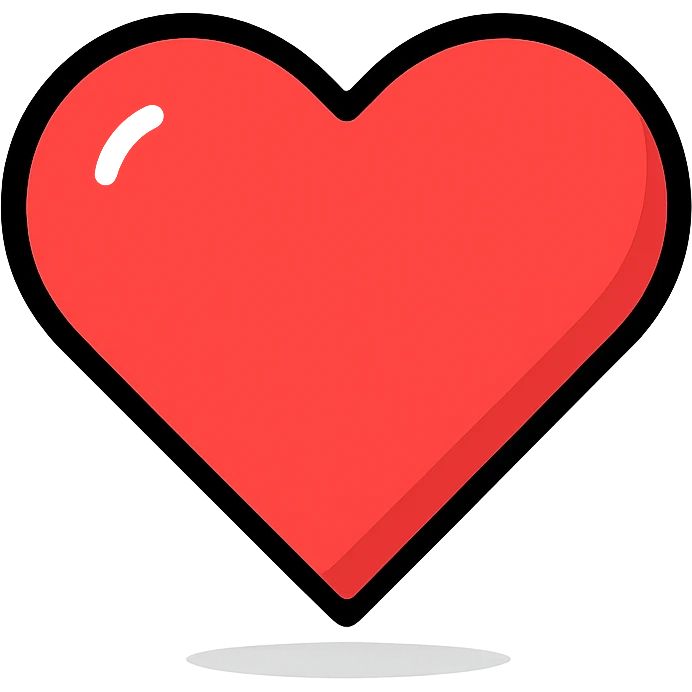 red heart icon with soft shadow and black outline, modern color icon style emoji
