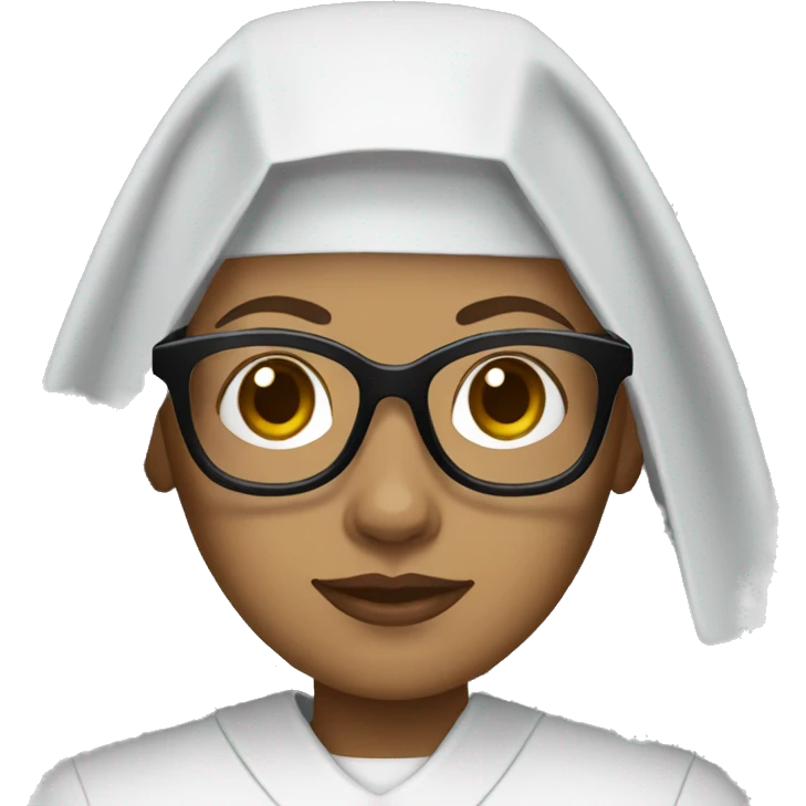 Female nun with medium skin tone and curly hair wearing spike Lee glasses emoji