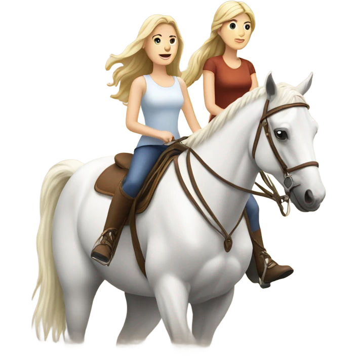 Two white girls riding two horses emoji