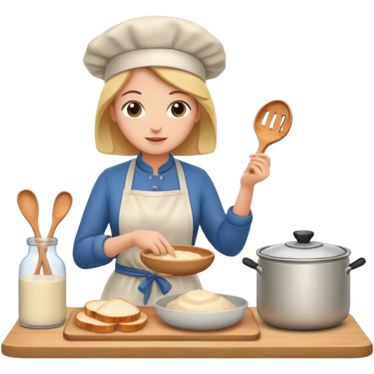 A woman cooking sourdough in kitchen emoji
