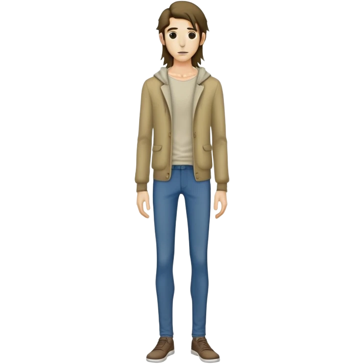 full body very skinny male figure standing wearing clothes with long hair emoji