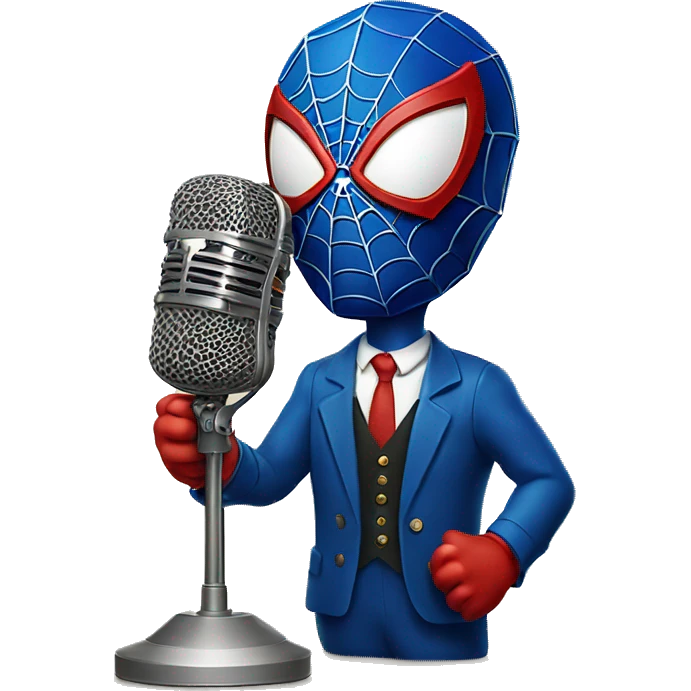 Spider-Man in his original costume talking in vintage microphone emoji