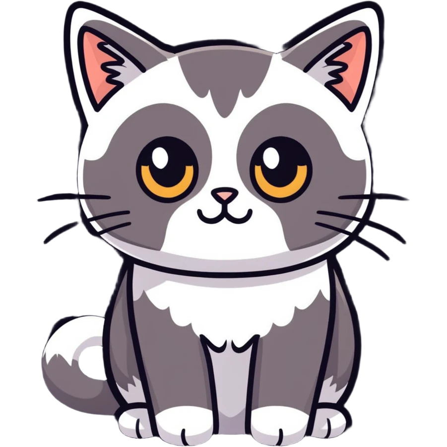 fluffy cat with big eyes cartoon style emoji
