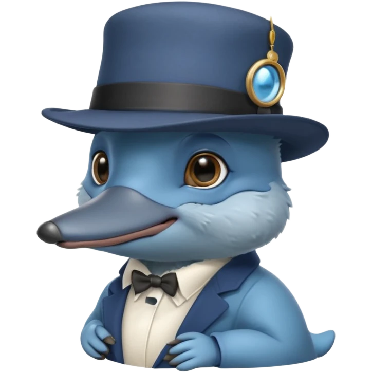 cute blue platypus with a detective hat and monocle on his eye, no  hands, looks like a platypus but blue emoji