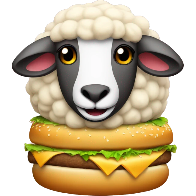a sheep in a giant cheeseburger emoji