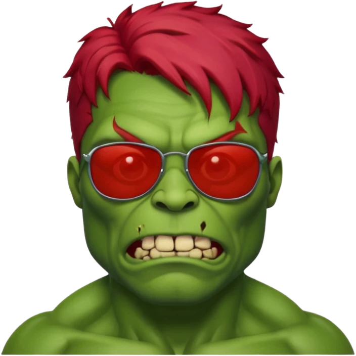 Zombie hulk with red hair and sun glasses emoji