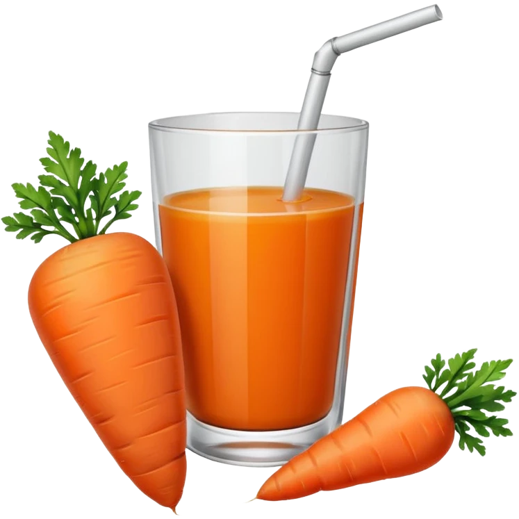 a glass of carrot juice with a carrot beside it, simple, clear emoji
