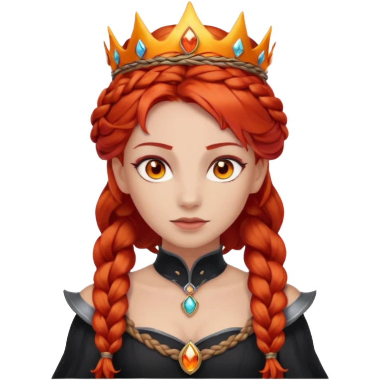 braided hair fire princess with dark crown, red hair emoji