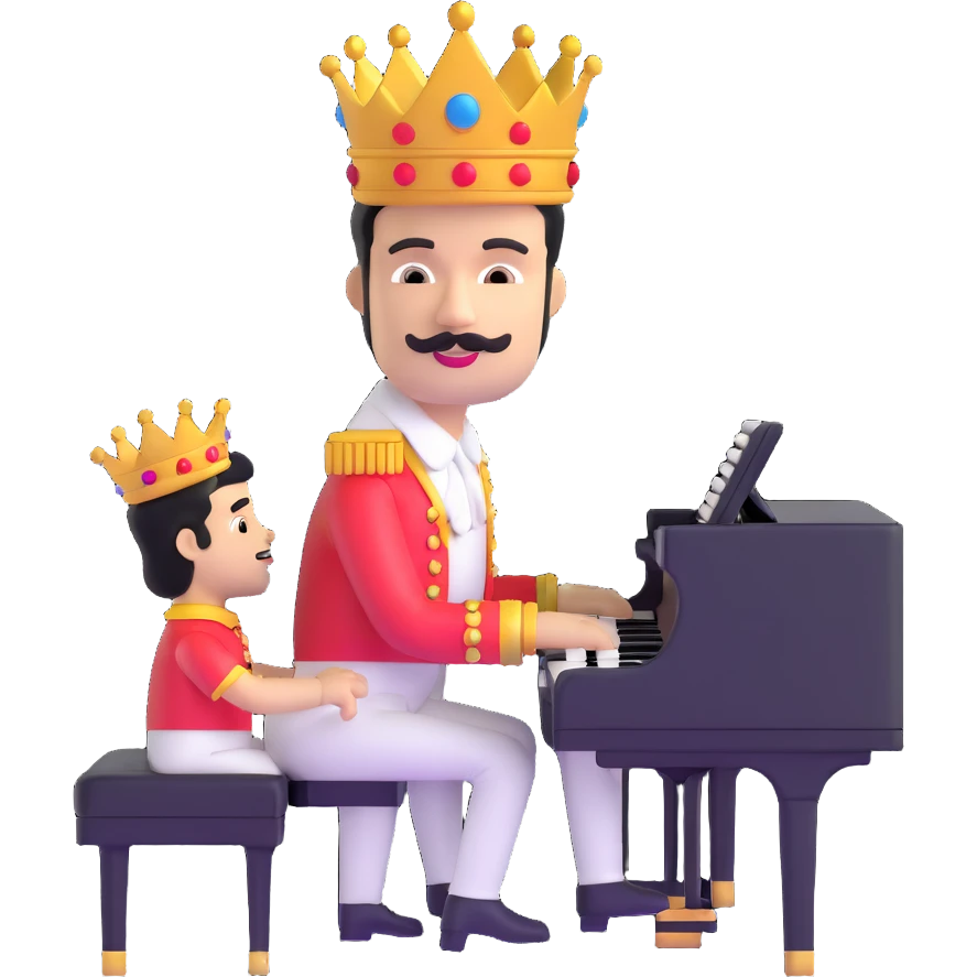 Freddie Mercury wearing crown playing piano emoji