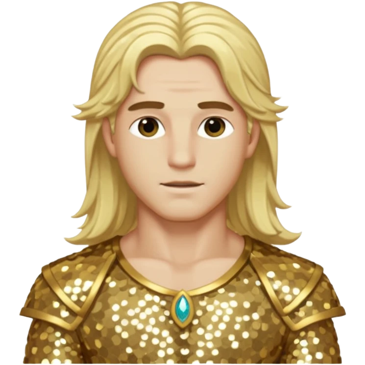 Adonis, God of Beauty from Gods and Goddesses with long blonde hair, gold sequin outfit emoji