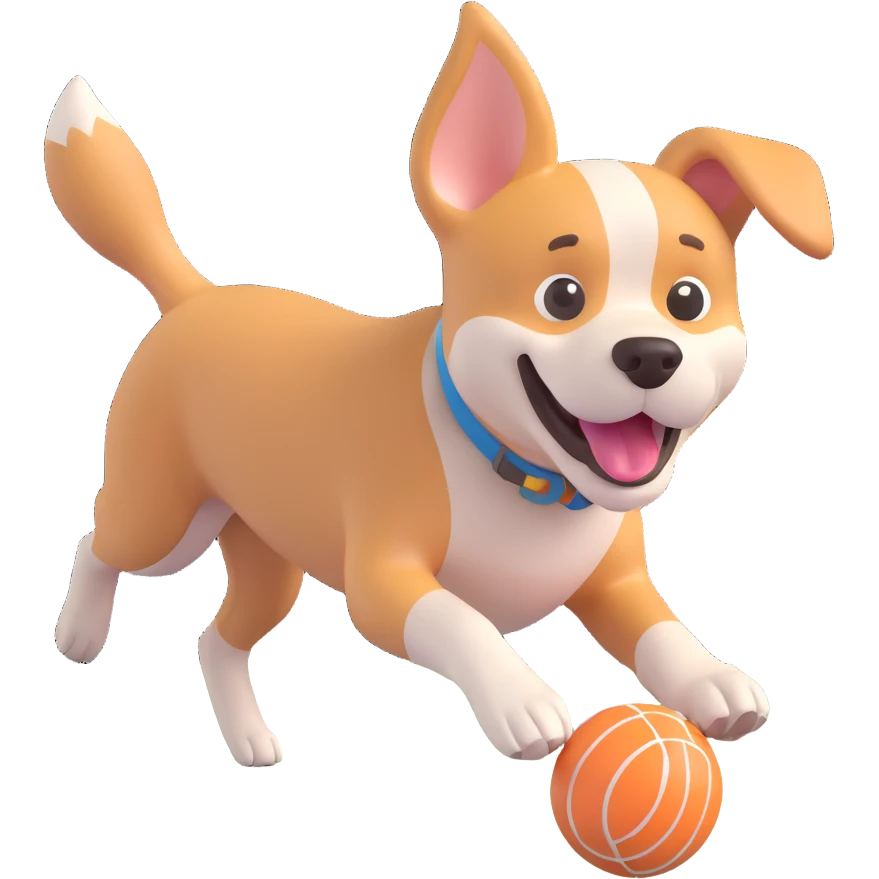 dog chasing ball in forrest, close up pose emoji