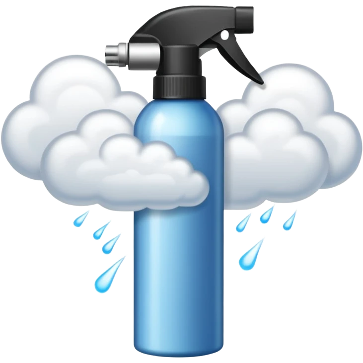 The spray must visually read as hairspray aerosol, not liquid, not foam, not pump bottle. emoji