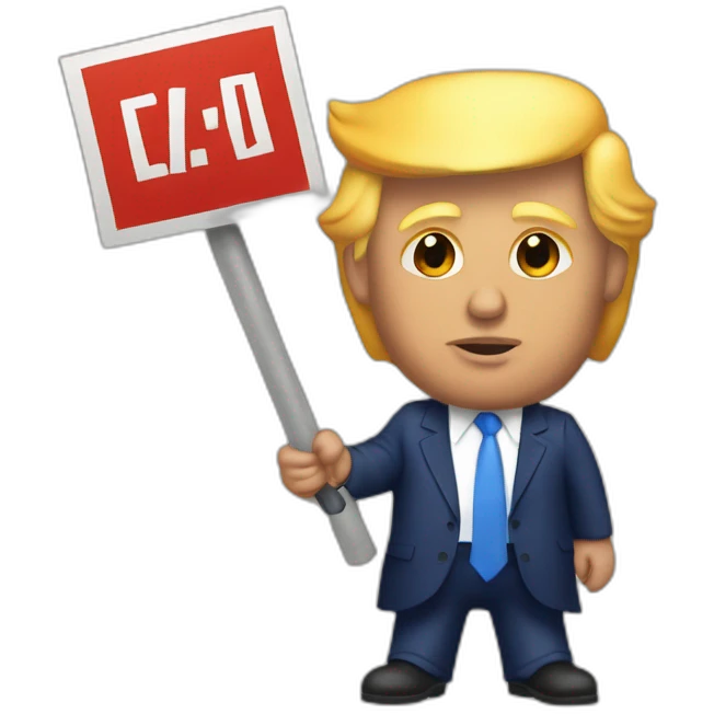 Donald Trump with a sign marked « Coucou Alex » emoji