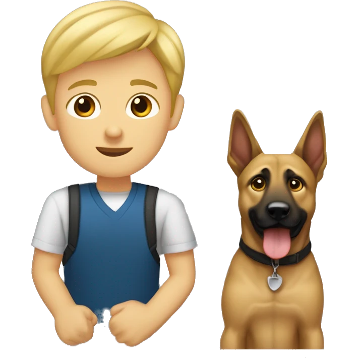 garçon blond qui fait un câlin a un malinois emoji
