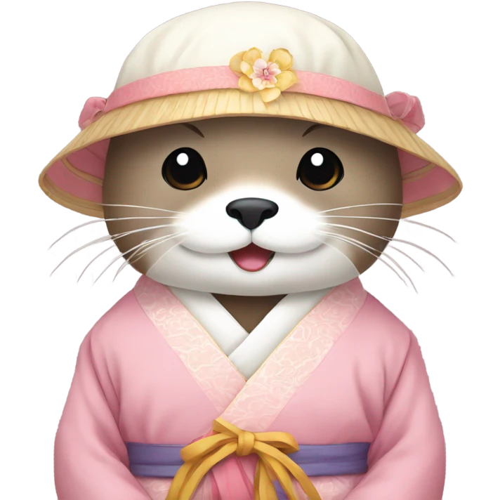 An otter face wear pastel-colored traditional Korean hanbok emoji