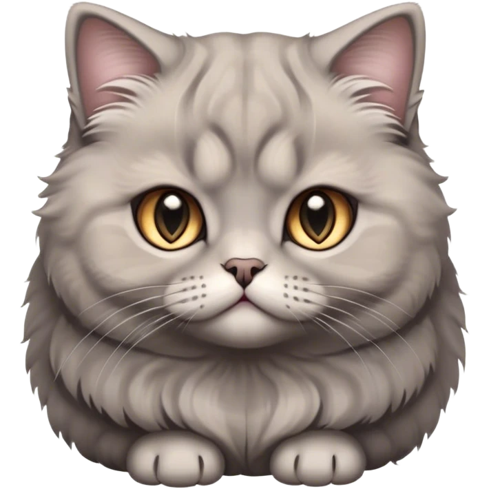 Cinematic Adorable Fluffy Grey Scottish Fold Cat Portrait Emoji, Head tilted cutely with big, sparkling eyes and adorable folded ears, soft grey fur with darker points on the ears, face, and paws, Simplified yet irresistibly adorable features, highly detailed, glowing with a soft, warm glow, high shine, affectionate and playful, stylized with a touch of whimsy, bright and endearing, soft glowing outline, capturing the essence of a curious and loving kitten with the signature charm of a Scottish Fold's unique folded ears, so cute it feels like it could leap out of the screen and snuggle up for a cuddle! emoji