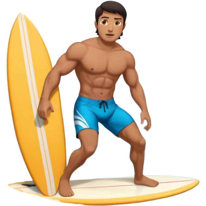 Indo guy dark hair and big muscles pro surfer surfing emoji