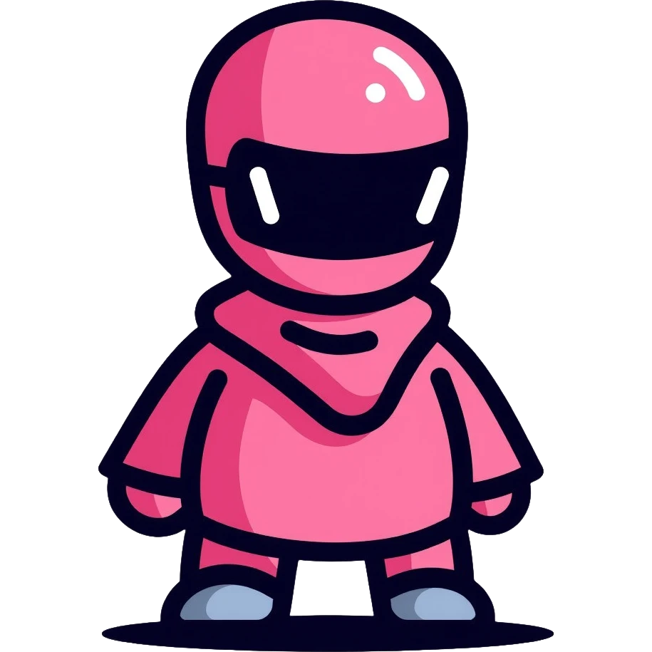 Squid Game guard with pink jumpsuit and black geometric mask emoji