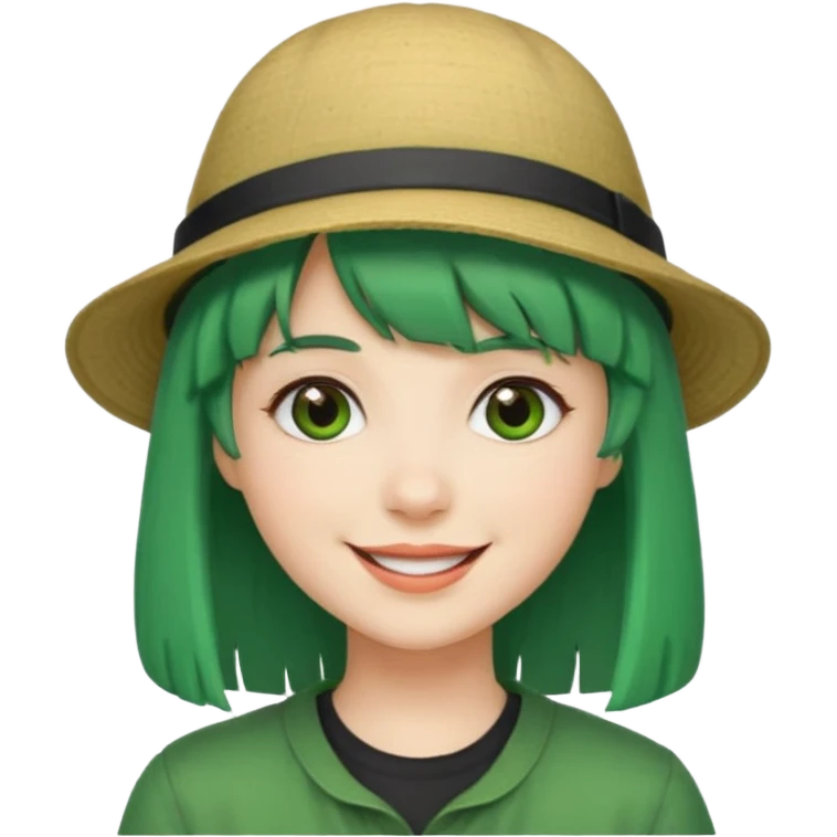 bangs and hat green hair very happy  emoji