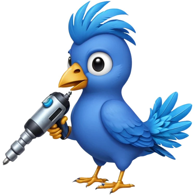 A blue Twitter bird holding a drill emoji