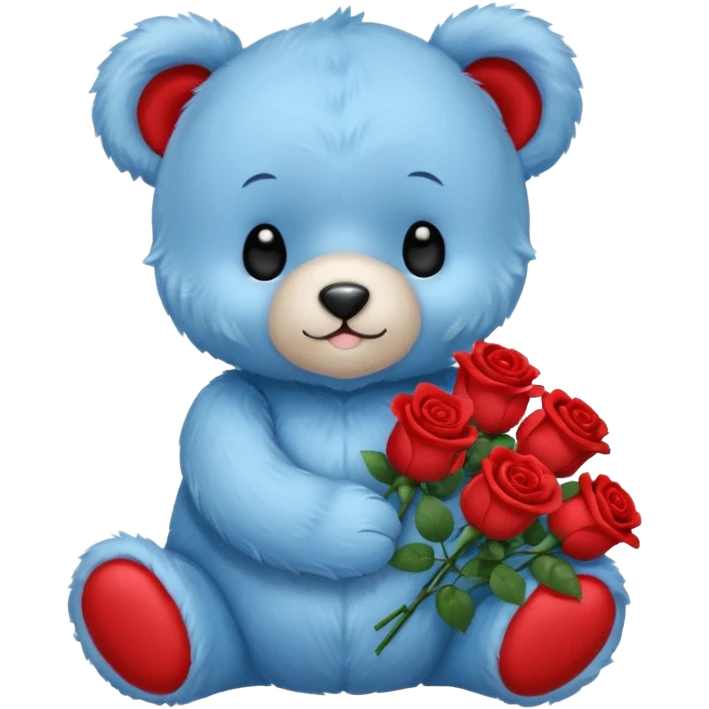 cute blue baby teddy bear holding roses  emoji