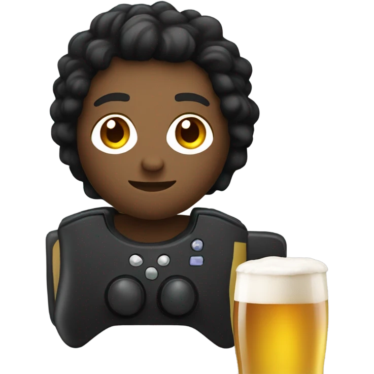 Black haired emoji with controller and a beer emoji
