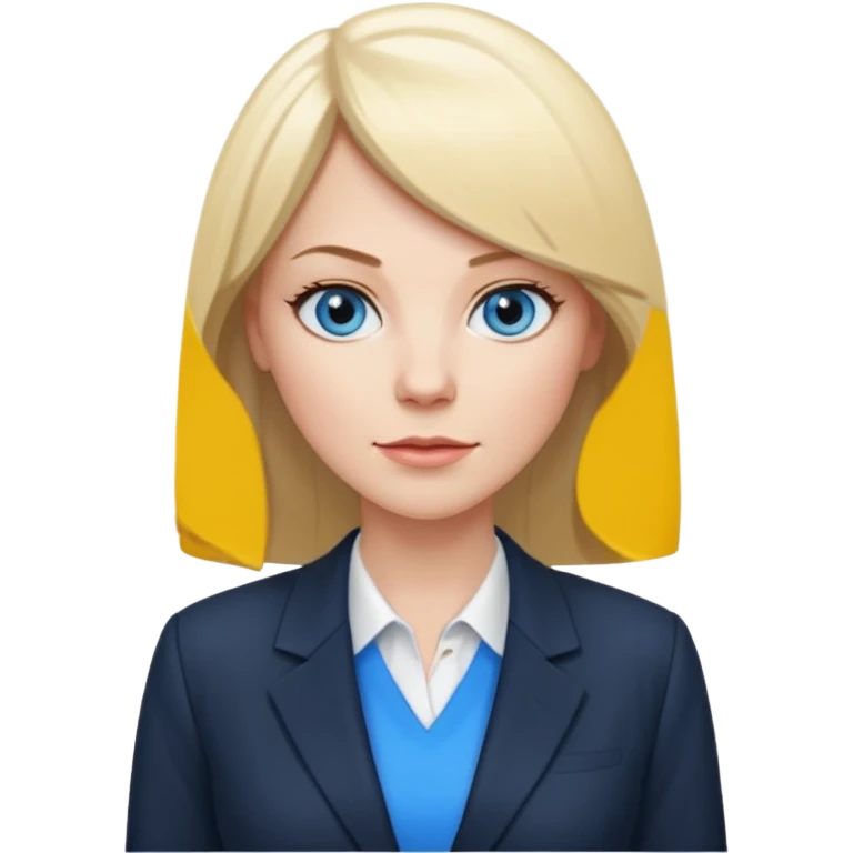 40 yr old white woman, pale skin, long straight blond hair parted in center, blue eyes, bangs, clothes for office emoji