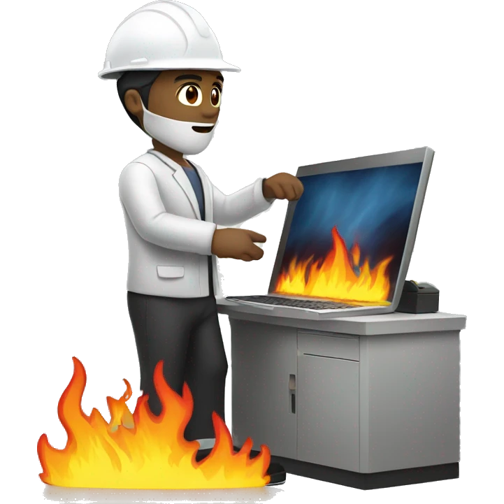 engineer putting out computer on fire emoji