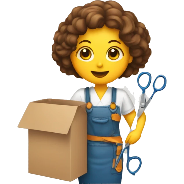 artisan woman with scissors in her hand and a stationery box emoji