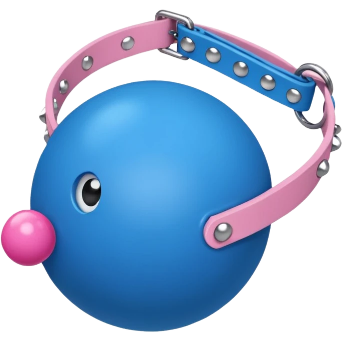 Blue ball for the gag on a ball gag with a white attachment collar with  pink  studs emoji