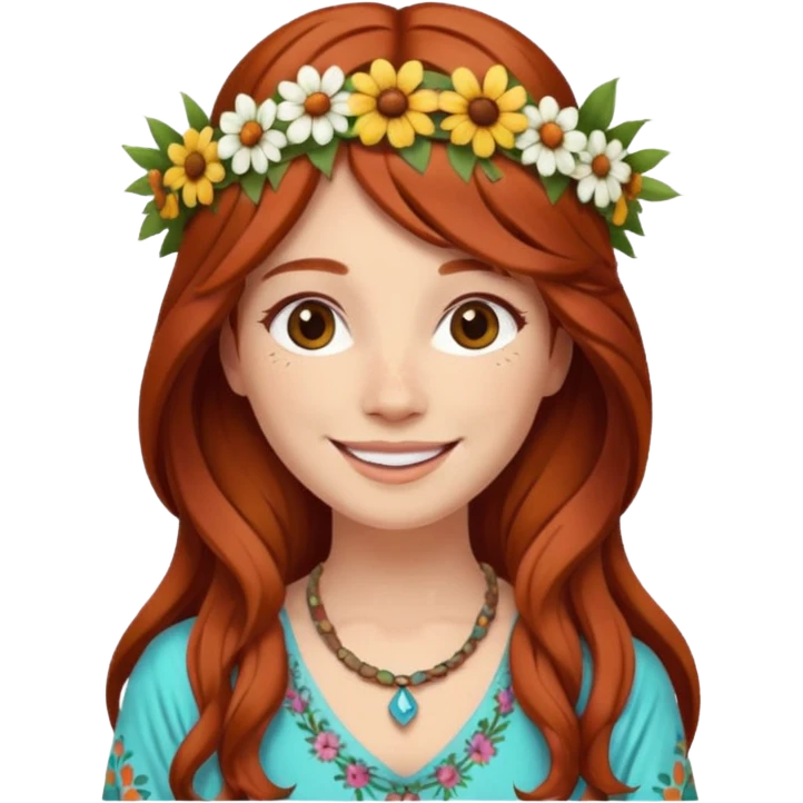 Auburn hair woman in hippie clothes emoji