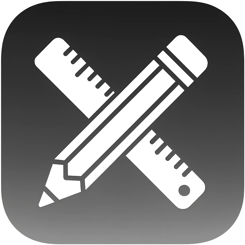 iOS app icon style for folder 'School': square with strongly rounded corners, black and white gradient background, symbol of a crossed pencil and ruler in the center, modern look, no color emoji