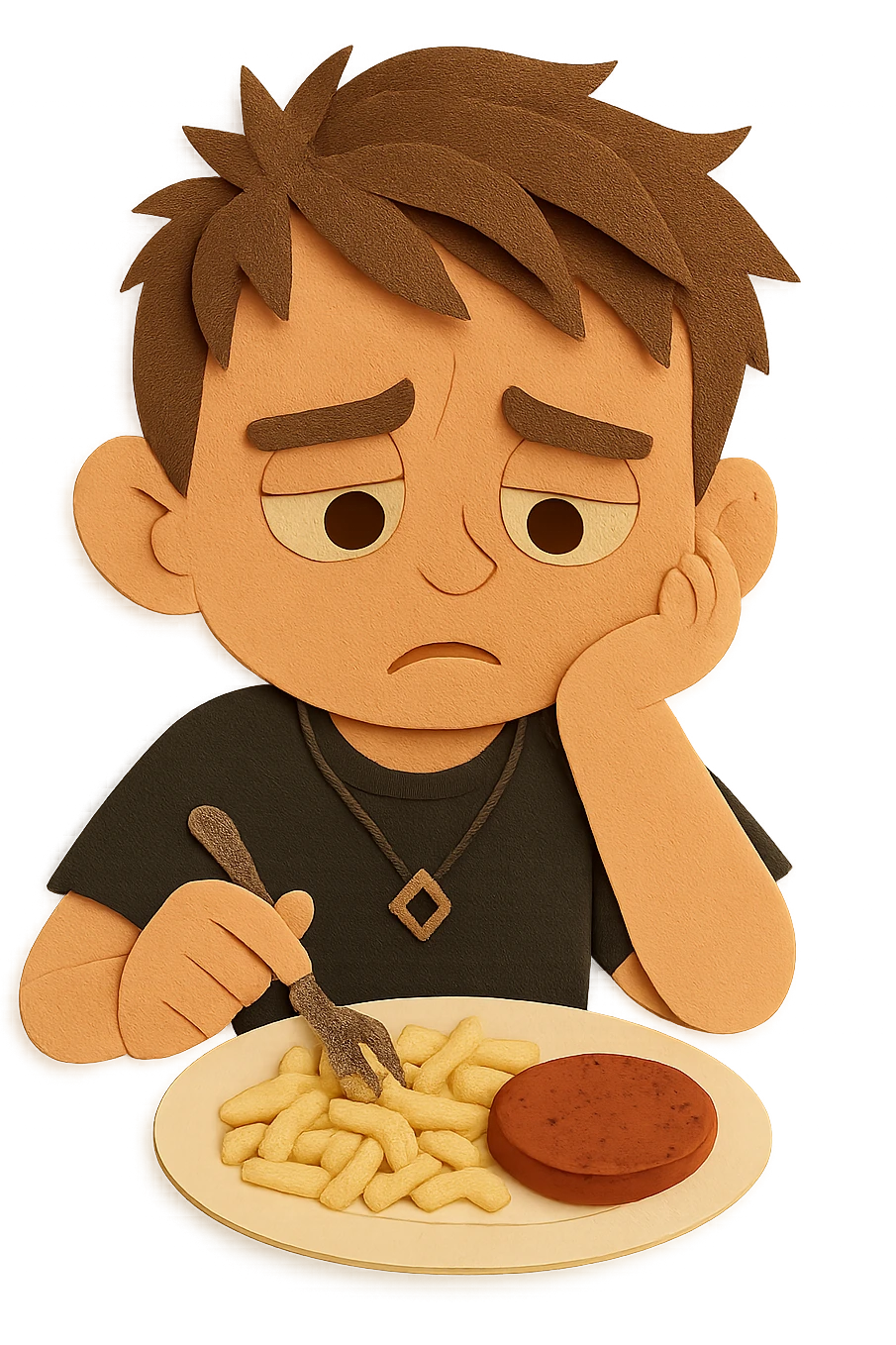 Now he looks slightly worried — he was told that if he doesn't eat protein, he might not grow up. emoji